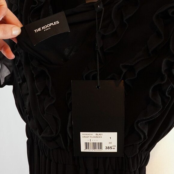 The Kooples Black Maxi Dress Ruffled Short Sleeve Dress - S - NWT - Picture 7 of 9